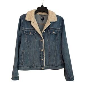 Gap Denim Sherpa Trucker Jacket Blue Jean Faux Shearling Small